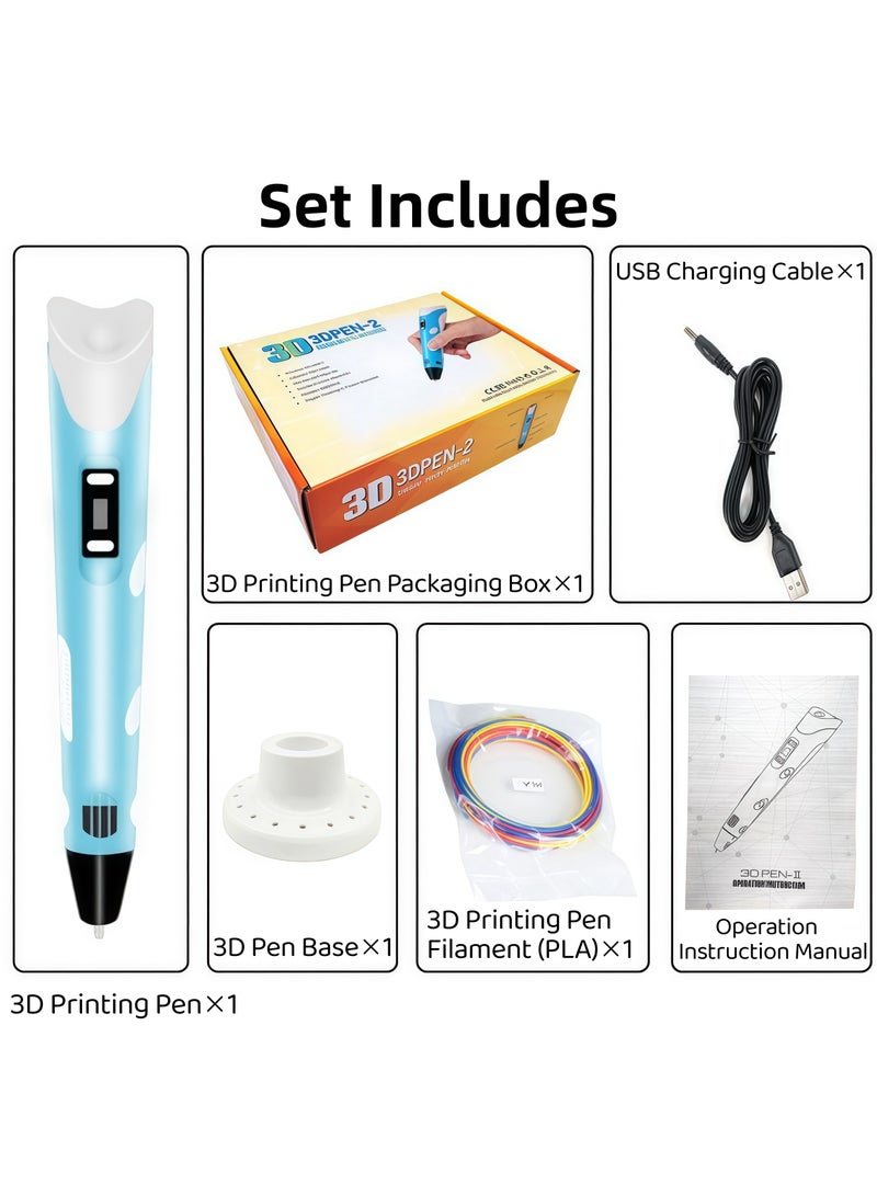 XiuWoo 3D Printing Pen for Kids, 3D Pen with Display, Painting Graffiti, Kids DIY Gift, Doodle Arts Craft Drawing, Compatible with PLA and ABS Filament, Adjustable Temperature and Speed, for Graffiti, Drawing, Model Making(Blue) - Image 2